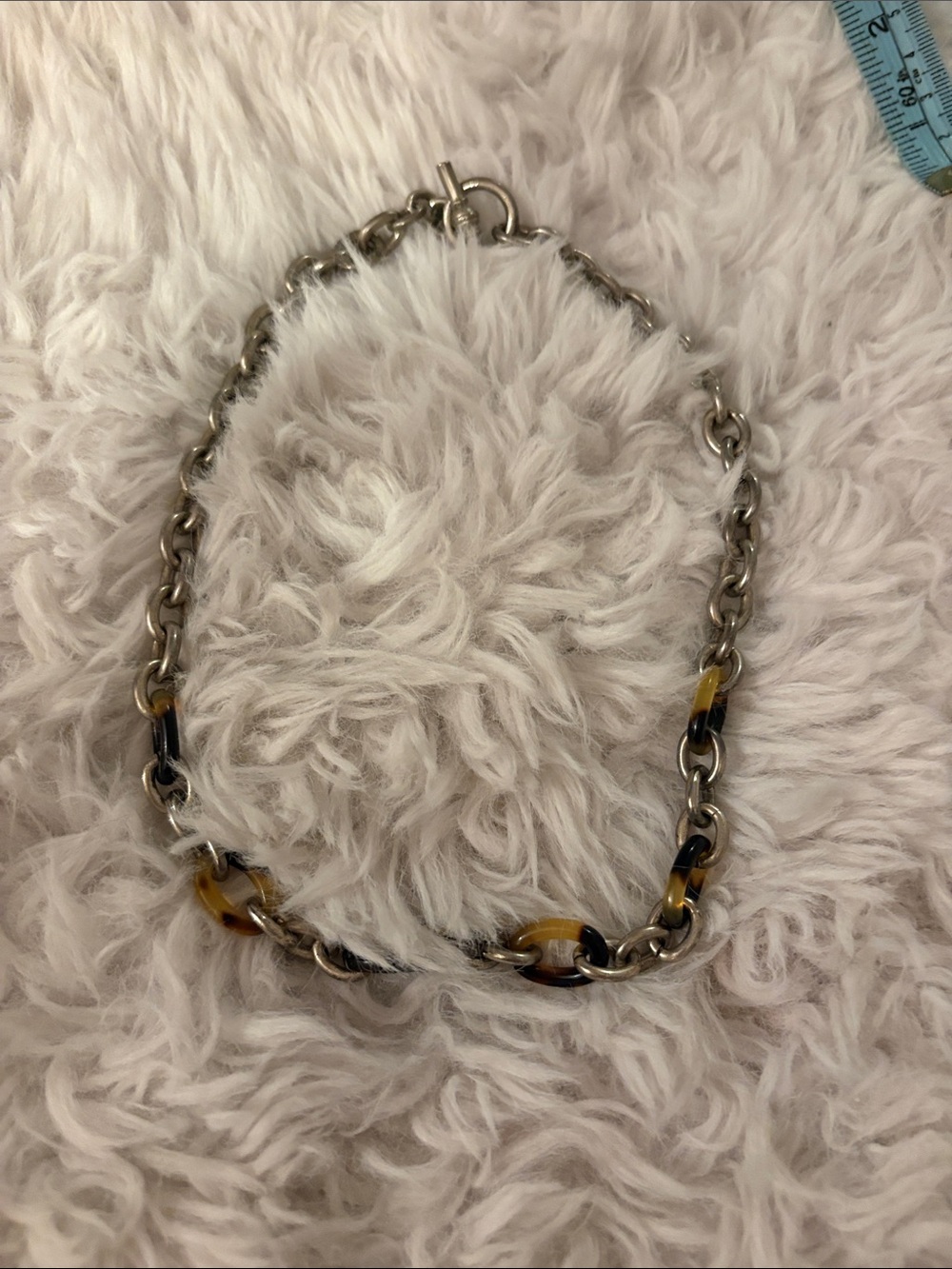 Silver Chain Necklace with Tortoiseshell Accents - Women Jewelry